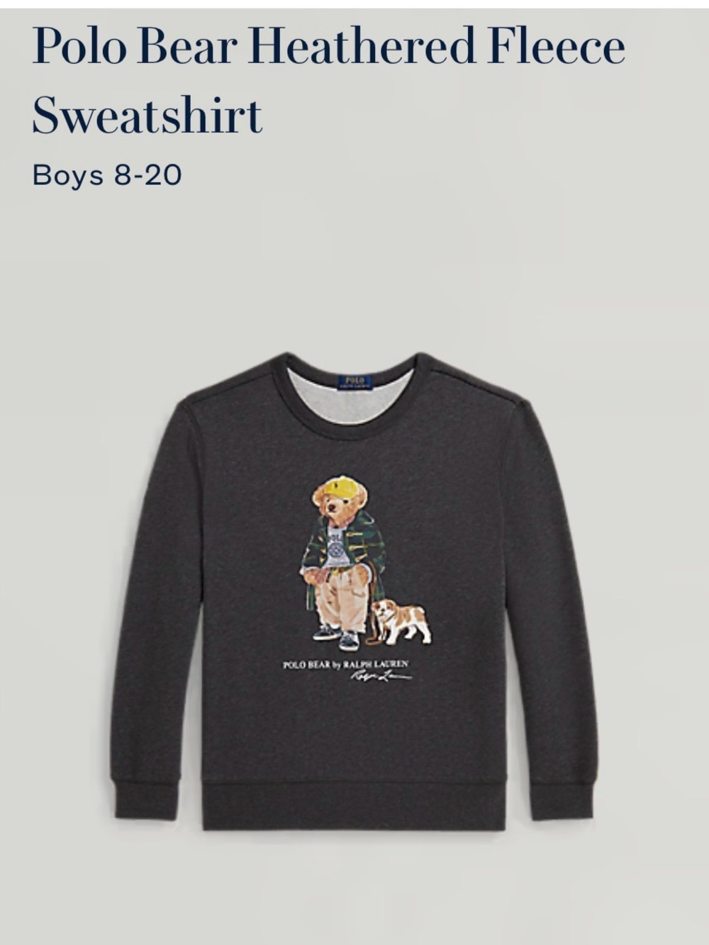 Polo by Ralph Lauren Charcoal Crewneck with Polo Bear Graphic - Picture 2 of 3